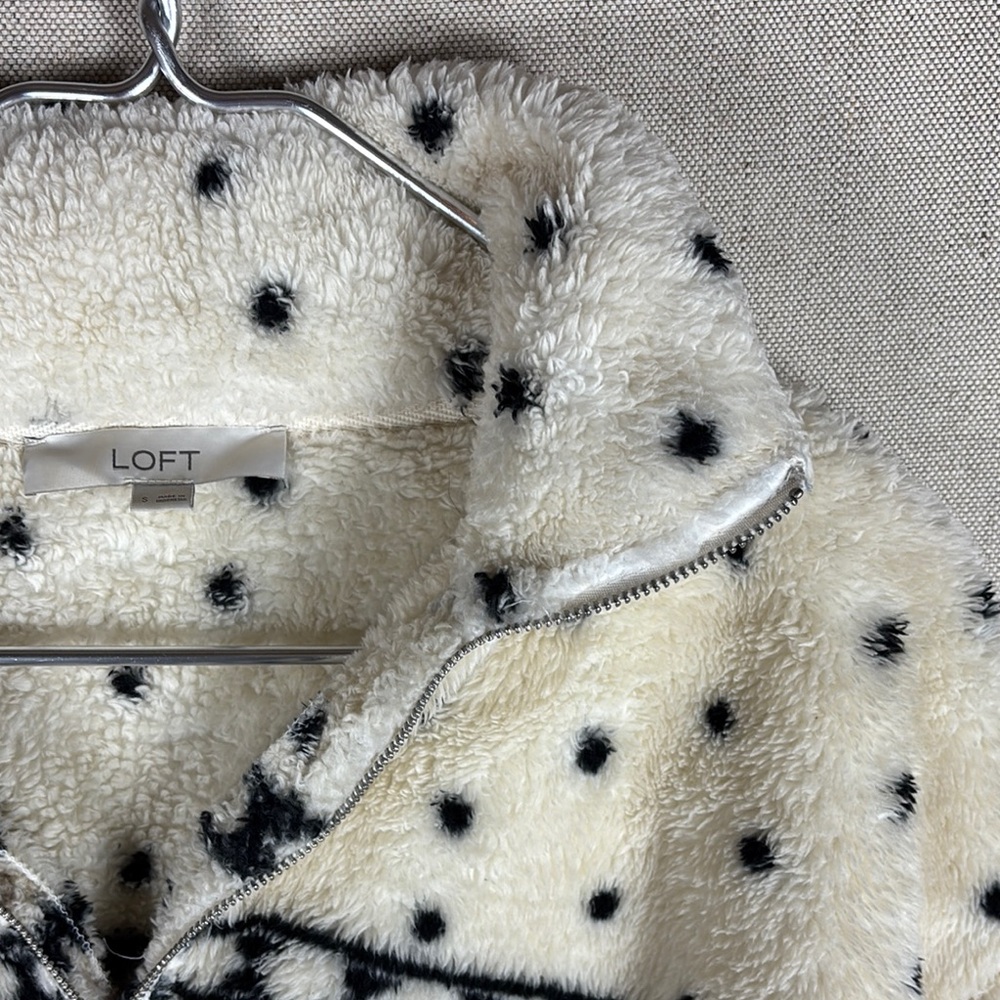 Loft > Cream Patterned Sherpa Pullover Sweatshirt… - image 4